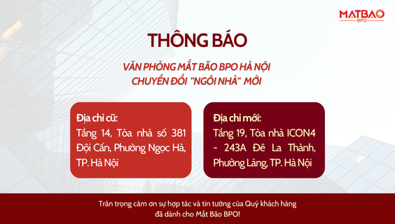 📢 THÔNG BÁO: VĂN PHÒNG MẮT BÃO BPO HÀ NỘI CHUYỂN ĐỔI "NGÔI NHÀ" MỚI ĐẦY HIỆN ĐẠI! ✨